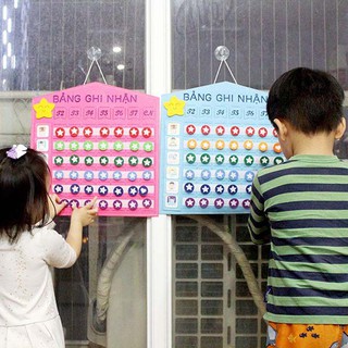 Bảng khen thưởng kích thước 38x40cm, 20 thẻ hoạt động, 42 stickers ngôi sao