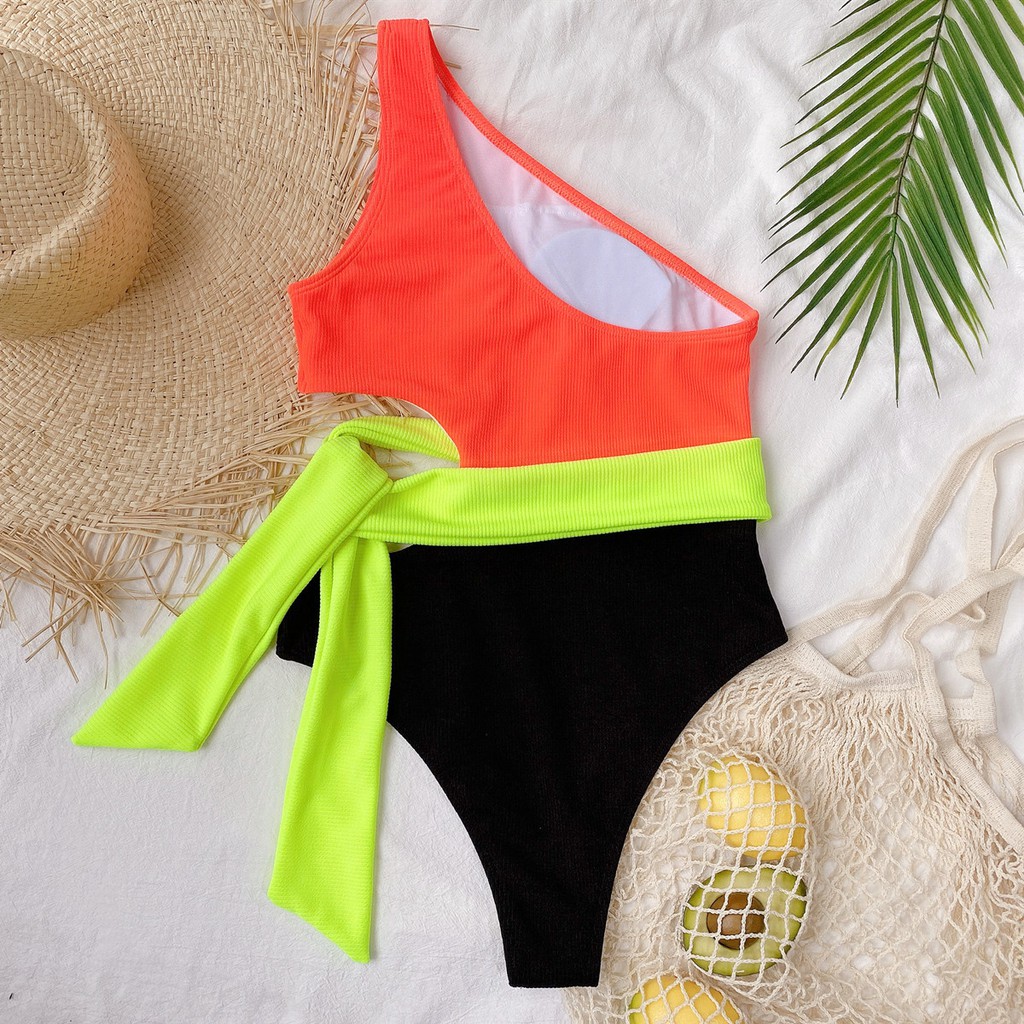 ONE PIECE Đồ Bơi Một Mảnh Lệch Vai Màu Tương Phản H306 | BigBuy360 - bigbuy360.vn