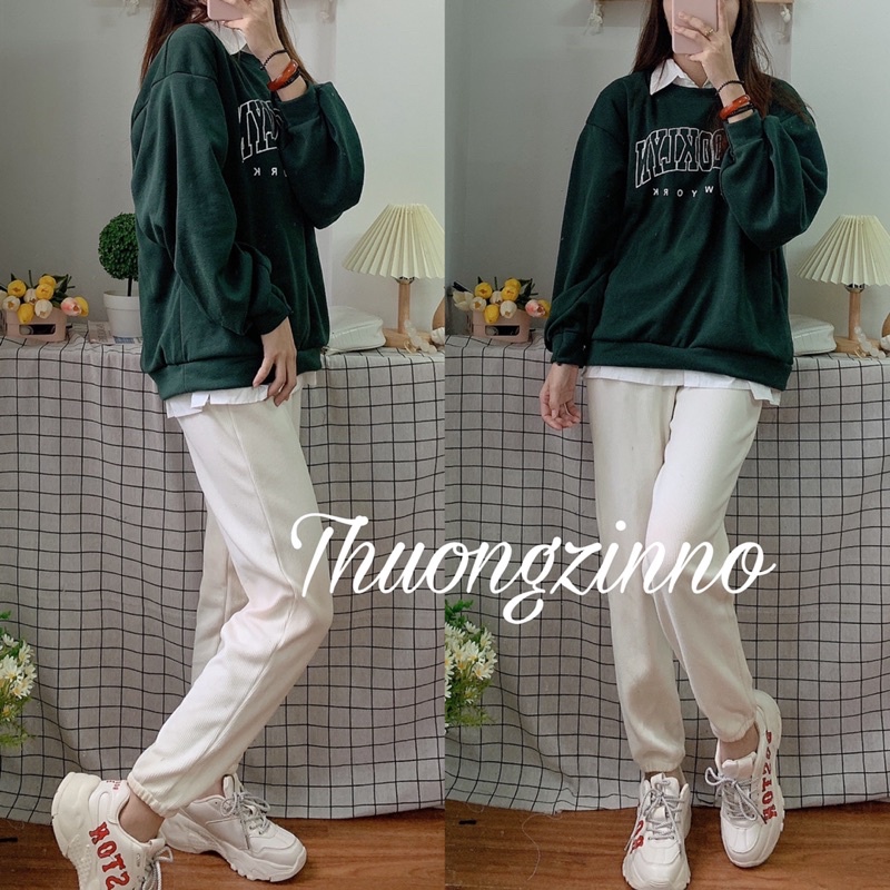 [Ảnh thật/Video]Áo Sweater xanh rêu Form Rộng Unisex Tay Bồng Nam Nữ Mặc Được Chất Nỉ Hàng Xuất | BigBuy360 - bigbuy360.vn