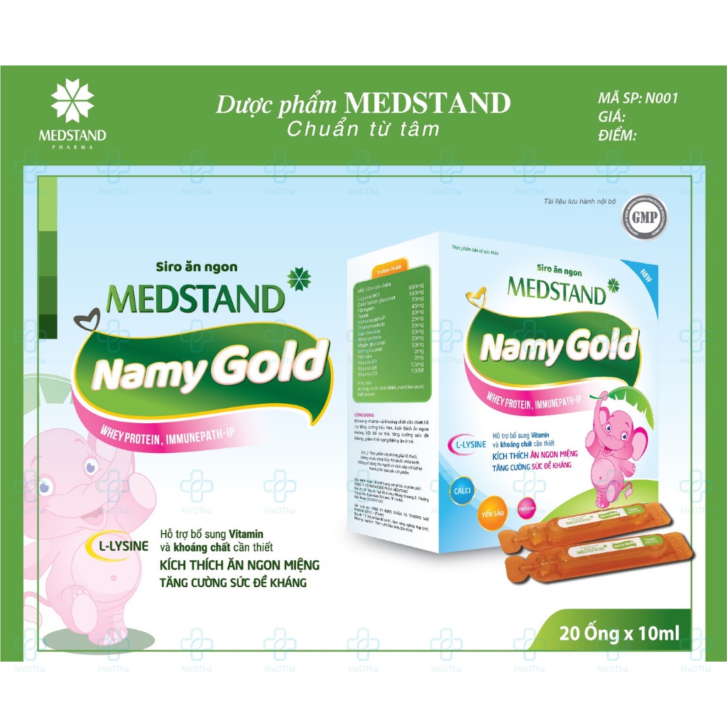 Siro ăn ngon Medstand Namy Gold - Siro ăn ngon cho bé hết biếng ăn tăng sức đề kháng (Hộp 20 ống) [Chính hãng]
