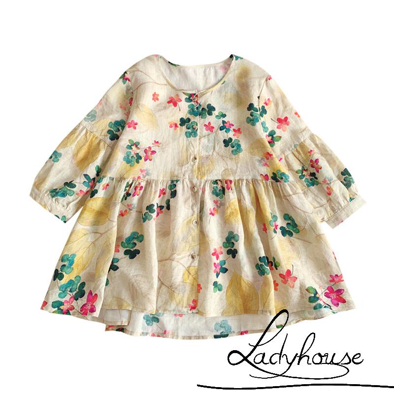 Áo Sơ Mi Cổ Tròn Tay 3/4 In Họa Tiết Hoa Lá Phong Cách Hàn Quốc Ngọt Ngào Dành Cho Nữ