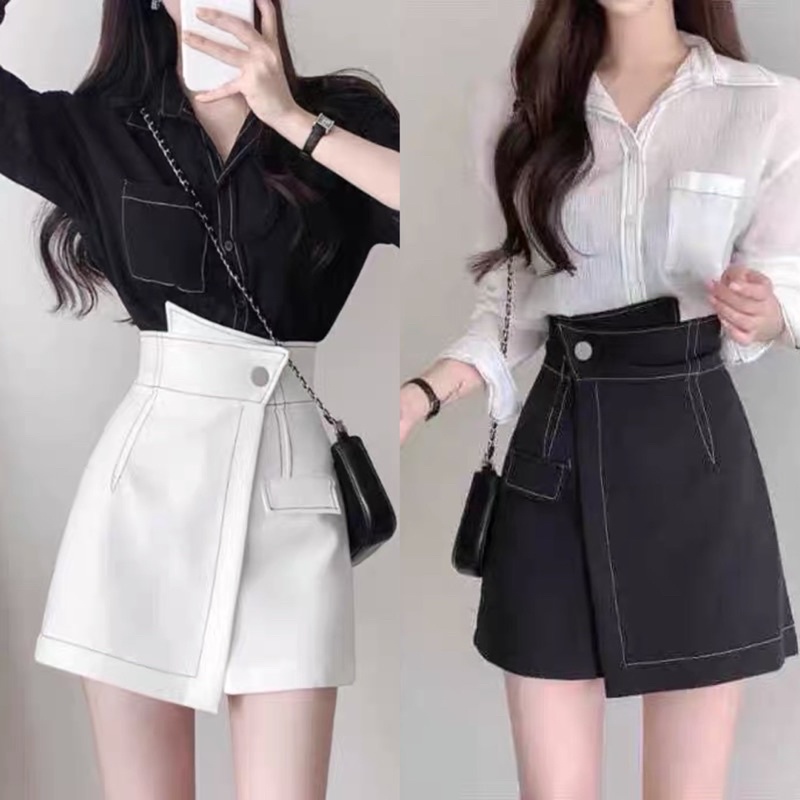 Chân váy chữ A -quần giả váy thiết kế cực xinh - đính cúc - cạp lệch - may lộ chỉ chất liệu đẹp | BigBuy360 - bigbuy360.vn