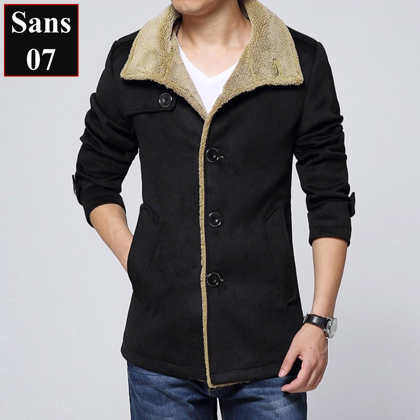 Áo khoác dạ nam dáng ngắn Sans07 lót lông manto hàn quốc blazer trần bông mangto nỉ bigsize 3xl 4xl 5xl 80kg 90kg