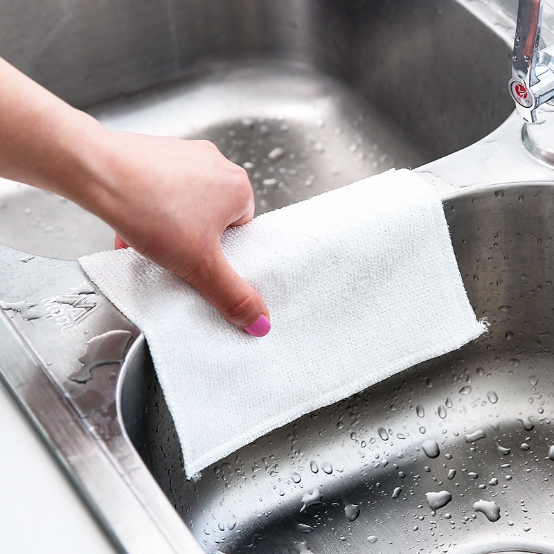 1 Giẻ Lau Bằng Sợi Than Tre Dày Hai Lớp Chống Dính Màu Sắc Ngẫu Nhiên