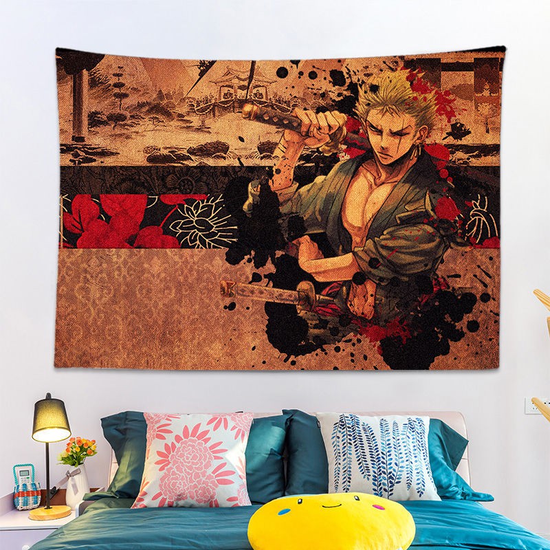 Giấy dán tường▧♙One Piece Anime background cloth ins hanging student dormitory bedside decoration room bedroom wall Sauron Luffy