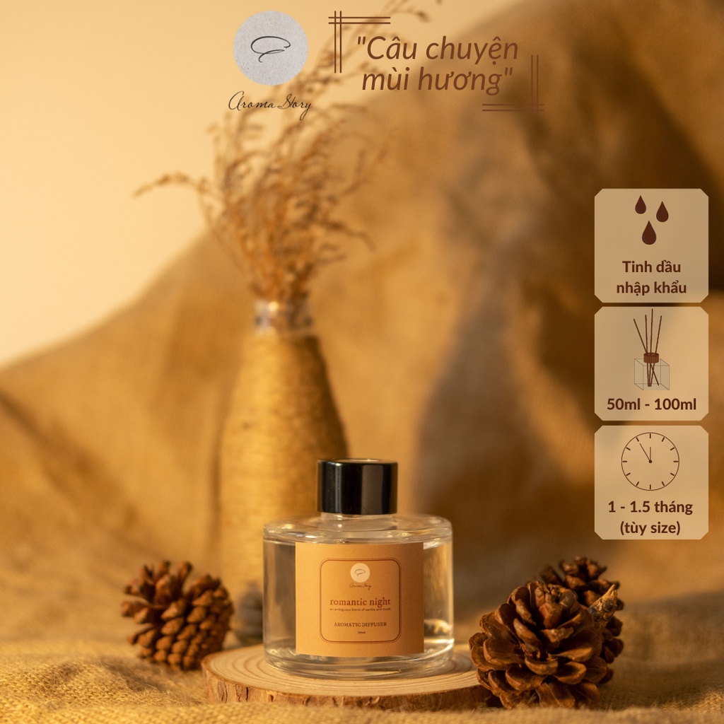 Tinh Dầu Khuếch Tán Aroma Story Hương Vani Và Xạ Hương Romantic Night Size 50ml/100ml