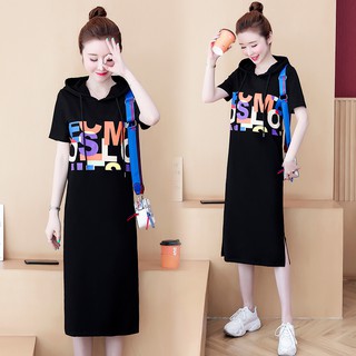 Đầm hoodie xẻ tà size m-4xl thời trang trẻ trung