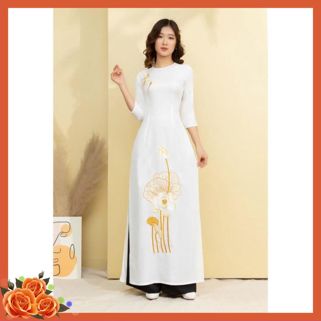 ÁO DÀI TRUYỀN THỐNG LỤA TÂY THI THÊU HOA, NHẸ NHÀNG & NHÃ NHẶN