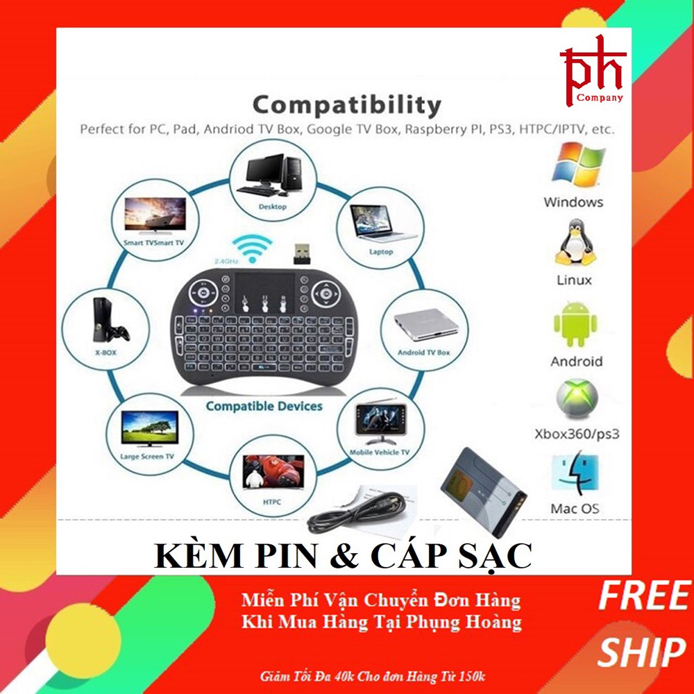 Bàn Phím Kiêm Chuột Mini Không Dây UKB-500-RF Cho Smart Tivi Và Android Box