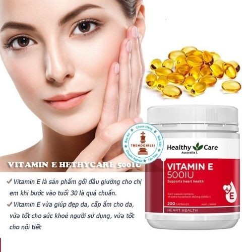 Viên uống Healthy Care Vitamin E 500IU, Úc (200v) hỗ trợ tái tạo, làm đẹp da và tóc cho người từ 12 tuổi | Thế Giới Skin Care