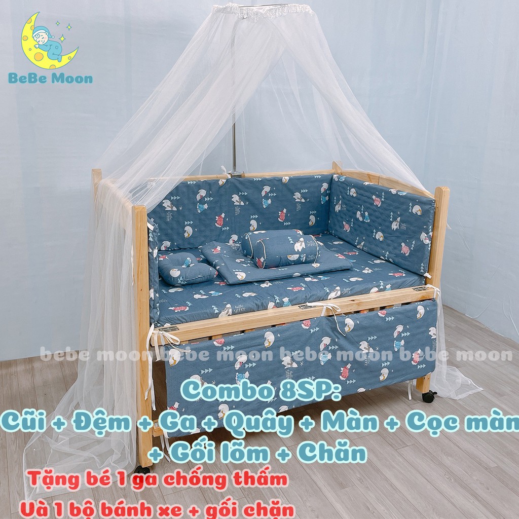 Cũi Gỗ Quế Tự Nhiên Màu Gỗ KT [110x70x85] BeBe Moon BH 24 Tháng