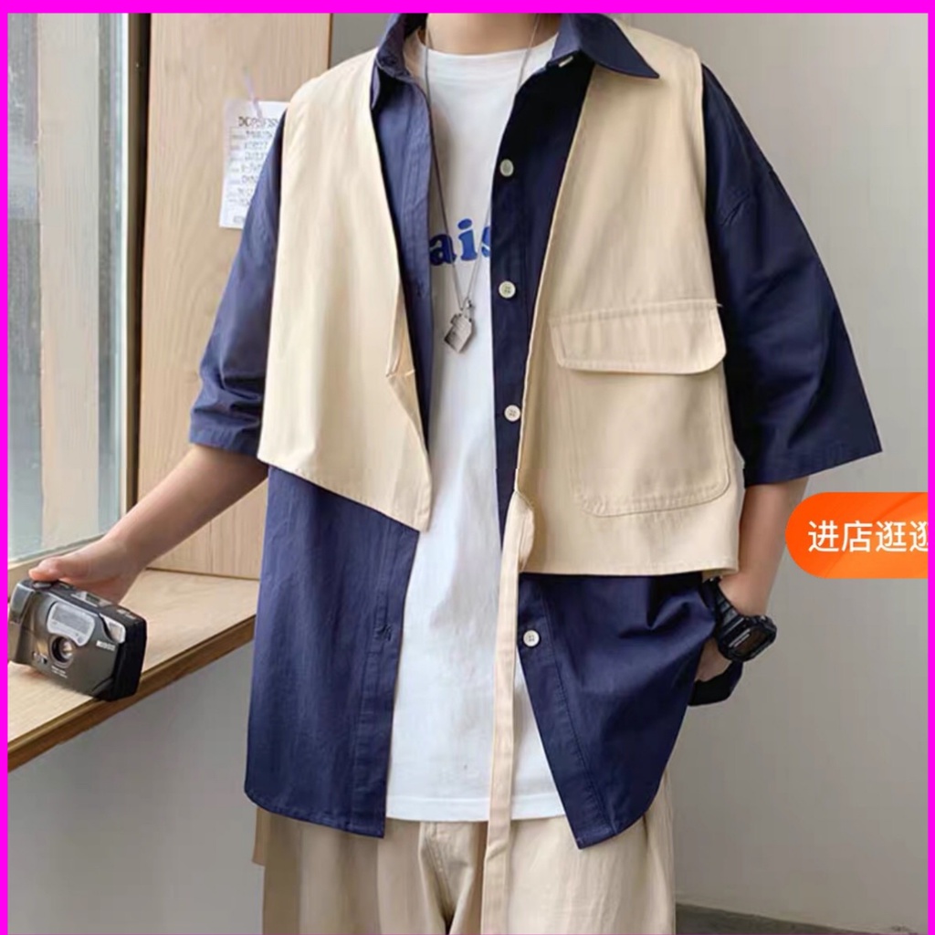 Áo sơ mi kèm Ghi lê nam kiểu dáng thanh lịch nhẹ nhàng phong cách Hồng Kông 2021