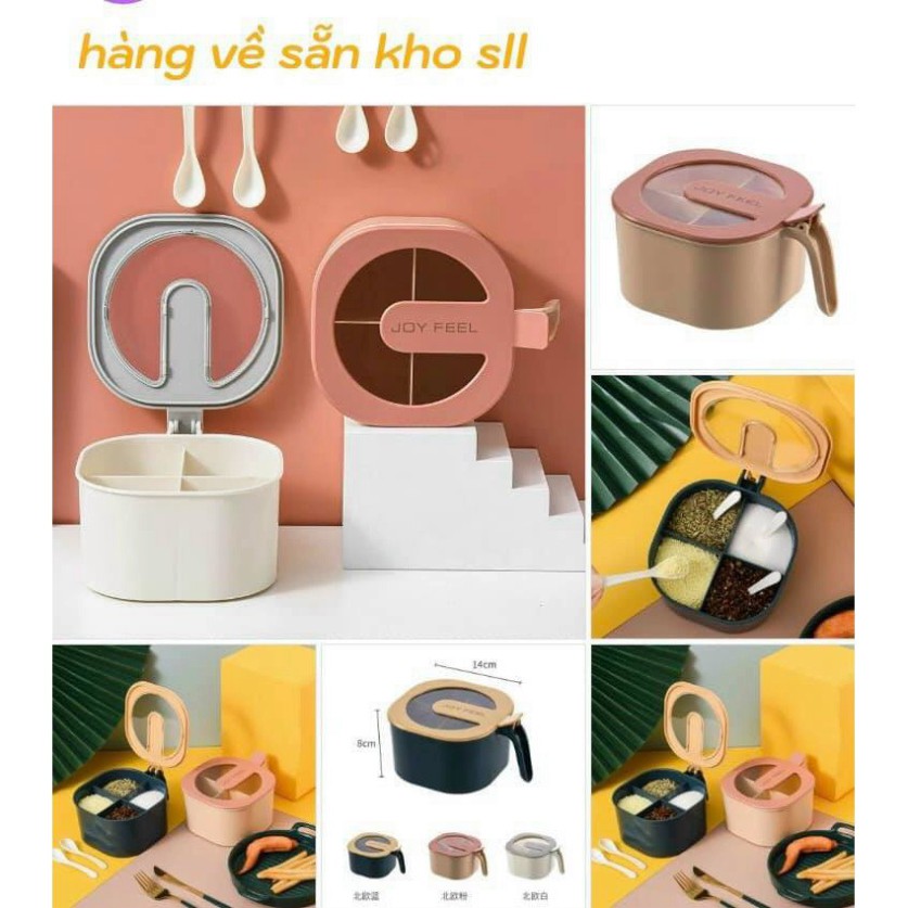 Hộp, Hũ Đựng Gia Vị 4 Ngăn Có Nắp Đậy Vệ Sinh Hàng Cao Cấp Siêu Bền .ĐTLV