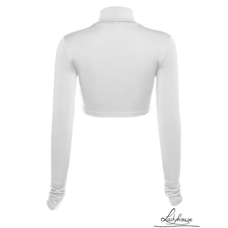 Áo Croptop Tay Dài Cổ Cao Màu Sắc Trơn Dành Cho Nữ