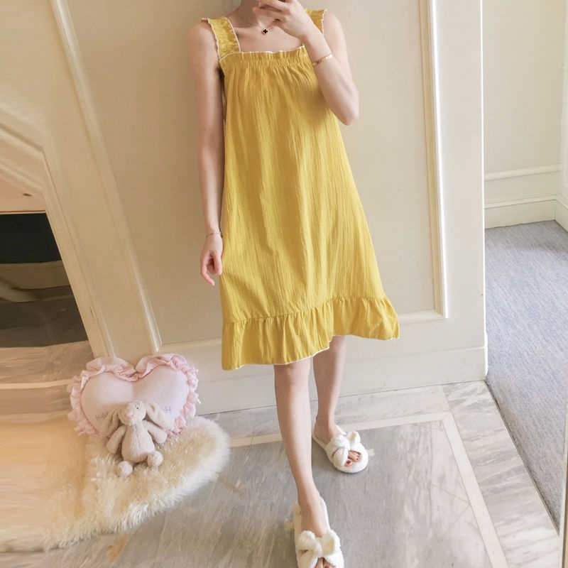 Đầm ngủ hai dây mùa hè vải mỏng kiểu công chúa dễ thương phong cách Hàn Quốc cho nữ