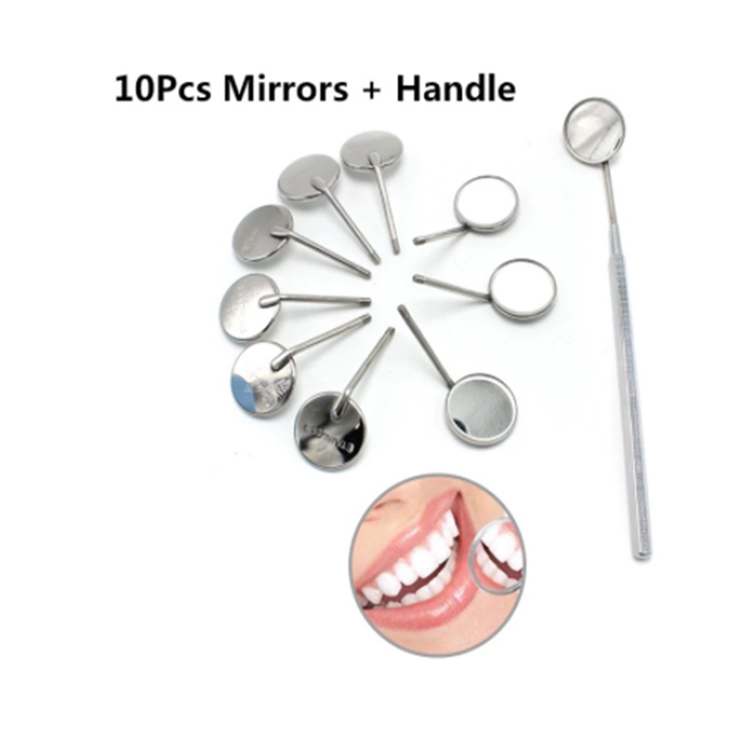 Bộ 10 Gương Nha Khoa + Tay Cầm Bằng Thép Không Gỉ Tiện Dụng