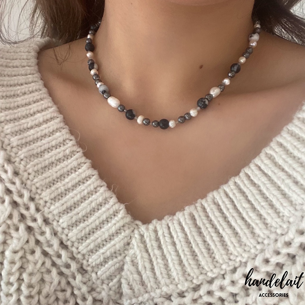 Vòng Cổ Amra Handelait Chốt Hình Trái Tim Đính Đá Nhân Tạo Màu Đen Trắng Cá Tính