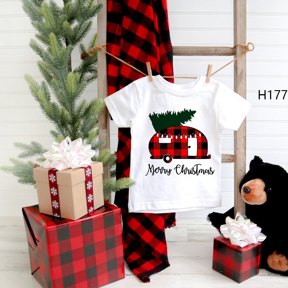 Dễ Thương Áo Thun Tay Ngắn Cổ Tròn In Hình Ông Già Noel Hoạt Hình Giáng Sinh Dành Cho Trẻ Em