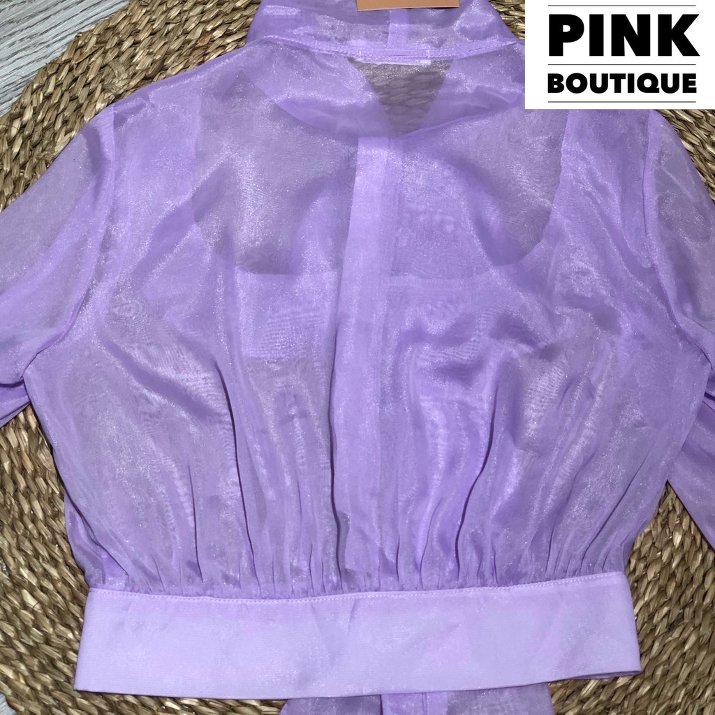 Áo Sơ Mi Croptop Cổ Nơ Dài Nữ Thiết Kế PINKBOUTIQUE