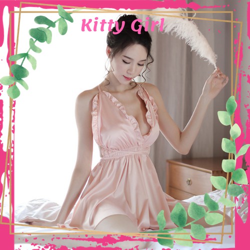 Đầm Ngủ 2 Dây Thiết Kế Xẻ Ngực Sexy- Váy Ngủ 2 Dây Mặc Nhà Mùa Hè VN12