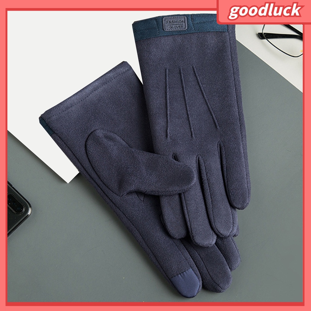 1 Đôi Găng Tay Da Lộn Lót Lông Giữ Ấm Có Thể Chạm Màn Hình Cảm Ứng Dành Cho Nam