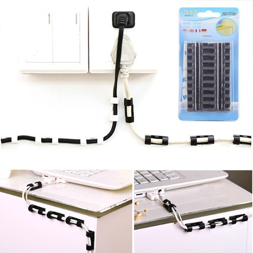 Set 20 miếng nẹp dán tường đi dây điện gọn gàng tiện lợi loại vỉ keo 3M