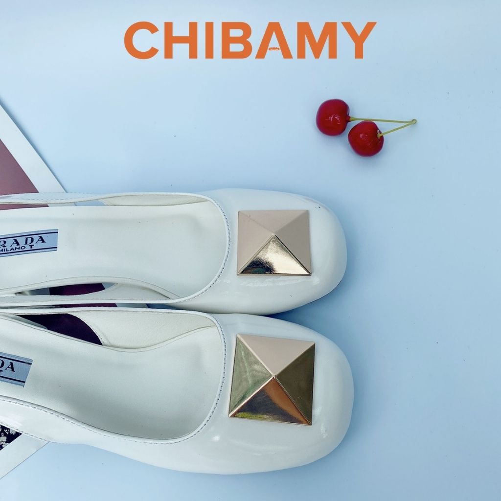 Giày cao gót nữ đính đá kim loại vuông KIM TỰ THÁP, giày bít mũi CHIBAMY cao 3cm