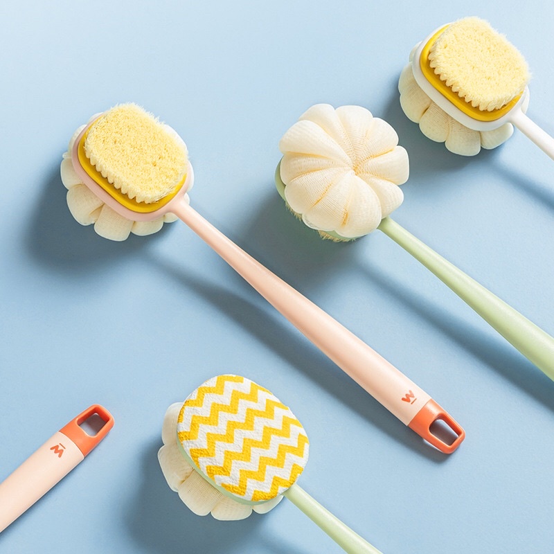 Cây chà lưng -2 mặt 🎀SALE🎀 Bàn chải chà lưng -Bông tắm kì ghét -btay cầm dài rất dễ sử dụng loại bỏ tế bào chết