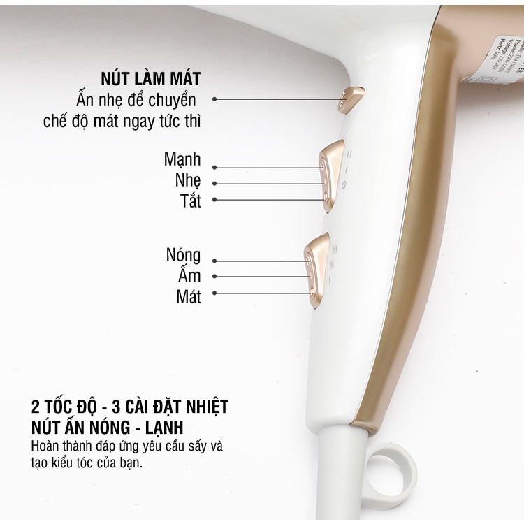 Máy sấy tóc LocknLock ENA146BLK ENA136WHT - Hàng chính hãng, chế độ nóng lạnh, kèm đầu dẹp tạo kiểu tóc - K-MALL