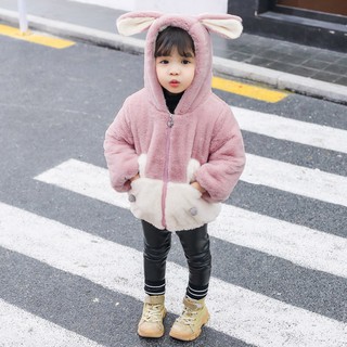Áo khoác lông thú hoạ tiết hoạt hình cho bé gái