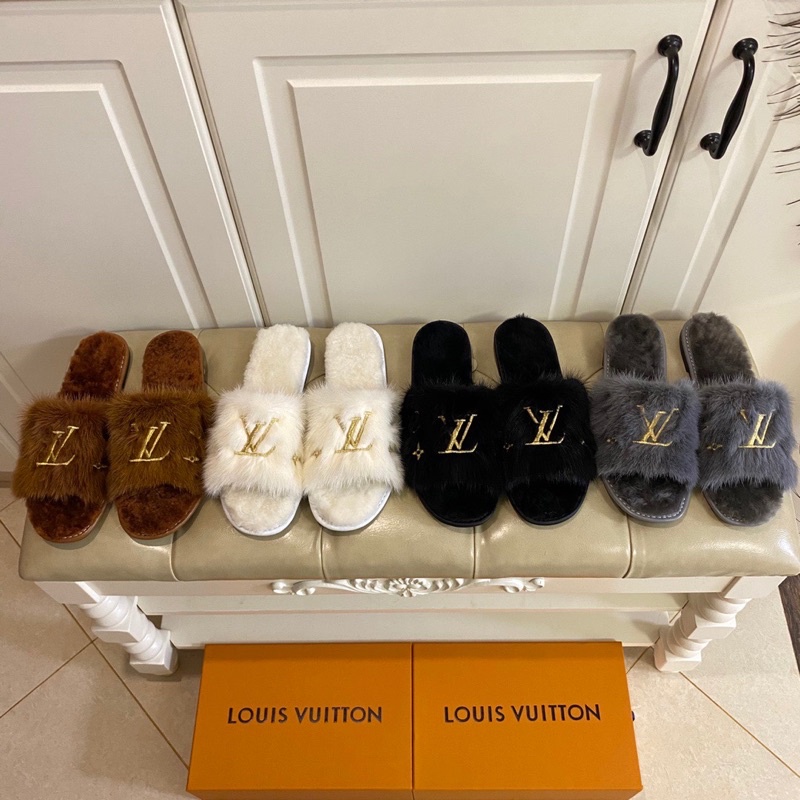 Dép lông đi trong nhà cho nam và nữ thương hiệu Louis Vuitton LV cao cấp