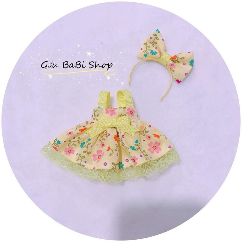 Đầm búp bê tặng cài tóc cho búp bê size nendoll, doll bông 20cm, 15cm, 5inch, 1/8, 1/6 blythe, babies, xinji, animator