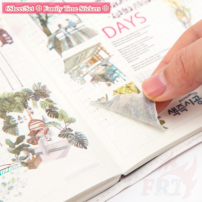 &gt; Ready Stock &lt; ❉ Family Time Giấy và decal dán tường ❉6Sheet/Set DIY Diary Scrapbooking Decals Stickers