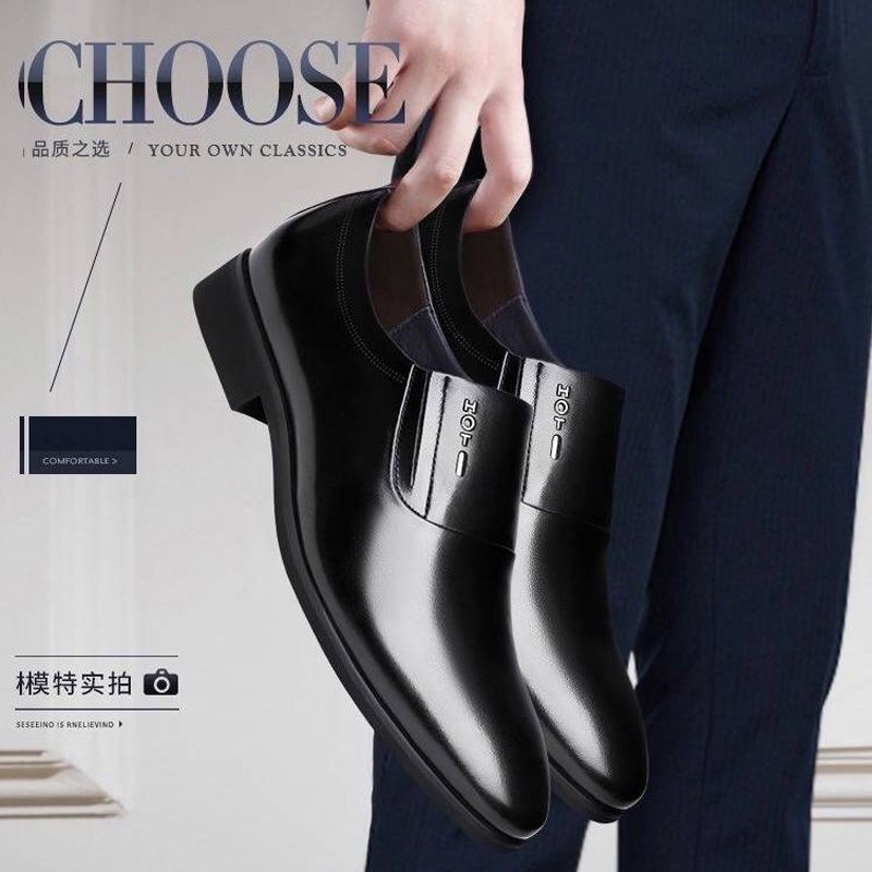 HJ☃✺Giày Công sở tăng chiều cao da bò thật SMARTMEN GD3-02 Đen