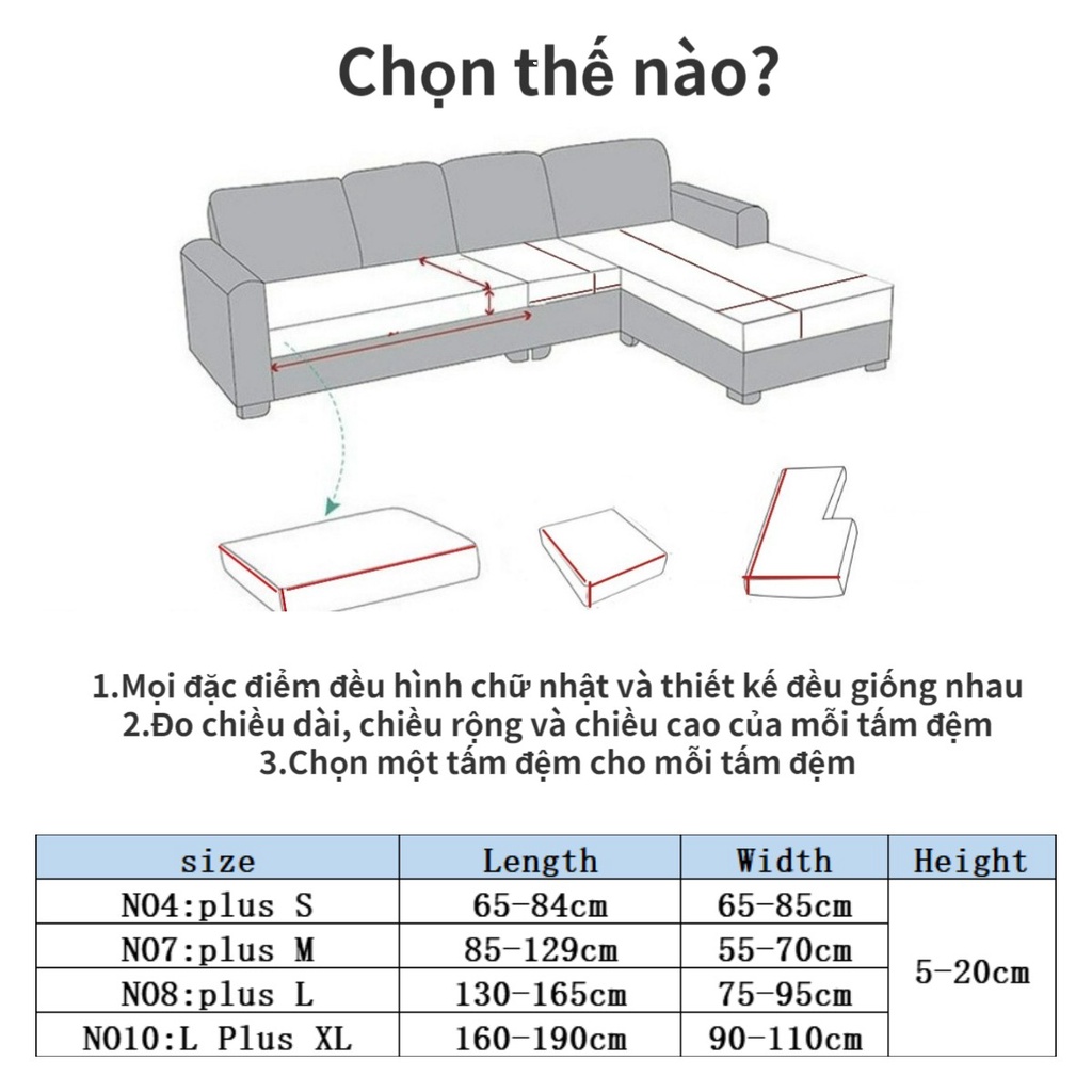 Vỏ bọc đệm ghế sofa hình chữ L 1 /2 / 3 chỗ co giãn tốt kích thước lớn