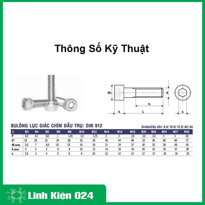 Bu lông lục giác chìm đầu trụ M5 Inox 304 kích thước 6mm-60mm