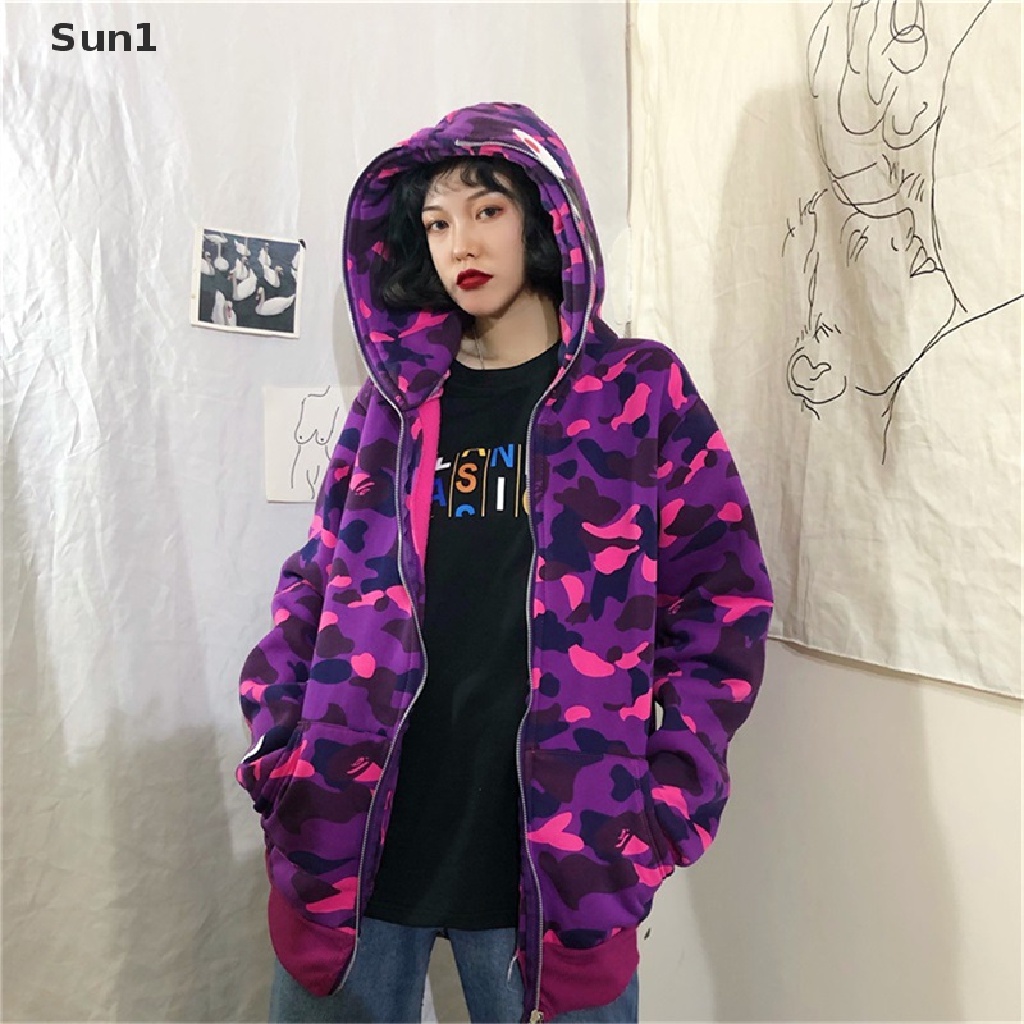 Sun1 &gt; Áo Hoodie Nỉ Dáng Rộng Họa Tiết Rằn Ri Phong Cách Hip Hop Trẻ Trung Cho Cặp Đôi