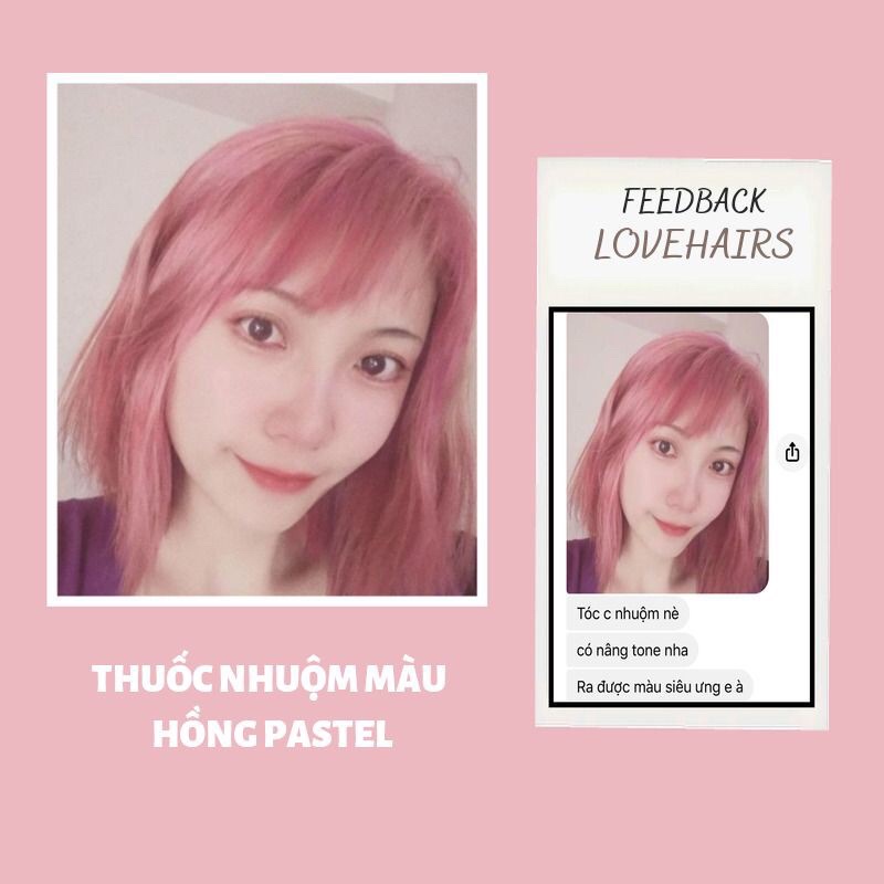 Thuốc nhuộm tóc màu hồng phấn/hồng pastel kèm oxy hỗ trợ nhuộm