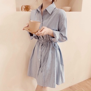 Đầm sơ mi xoè sọc đen (kèm hình thật)