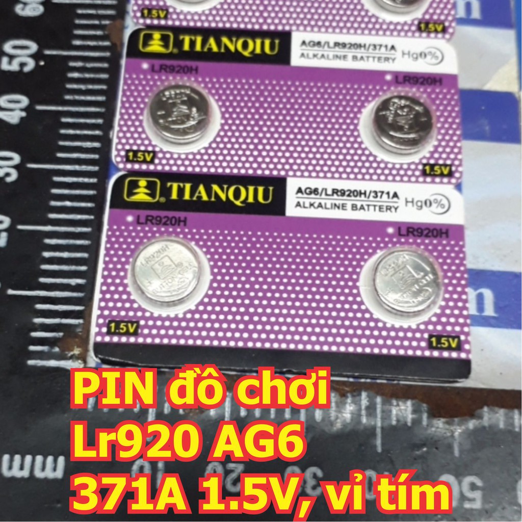 vỉ 10 viên PIN đồ chơi LR920 AG6 371A 1.5V, pin cúc áo nhỏ, loại mỏng, vỉ tím kde5955