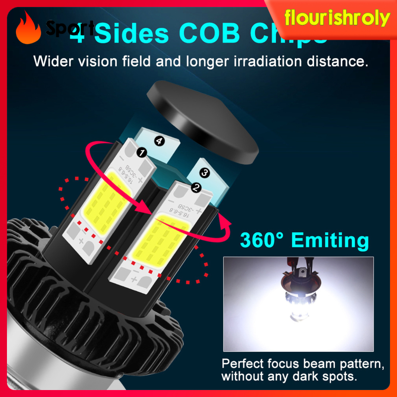 [RolySport]Motorbike Motorcycle Headlight Bulbs LED Hi Lo beam 6000K White H4