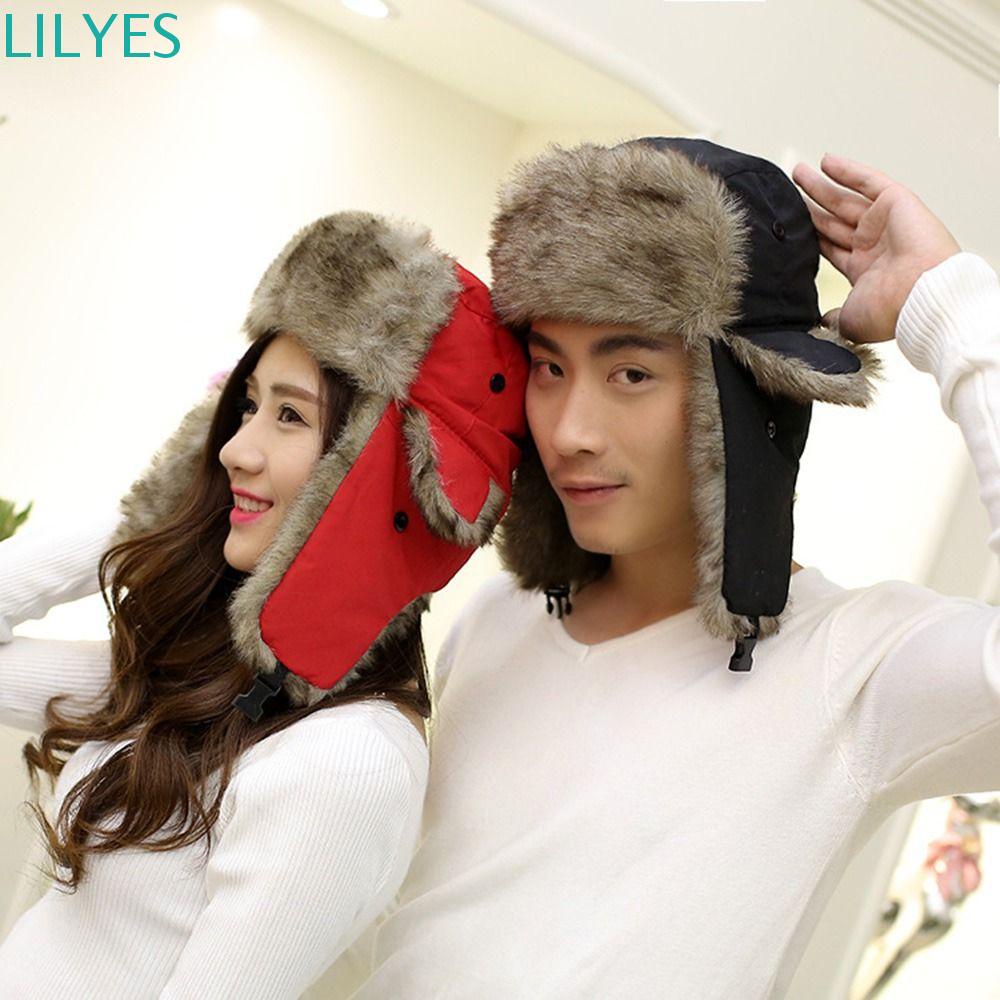 LILYES Bomber Cap Cute Female Faux Fur Windproof Winter Outdoors Plush Hat