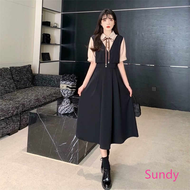 Đầm Tay Ngắn Phối Áo Sơ Mi Thời Trang Xinh Xắn Cho Bé Gái