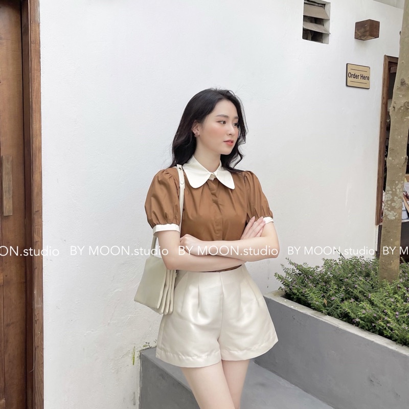 Áo sơ mi kiểu tay bồng tiểu thư thiết kế BY MOON - ảnh thật A009