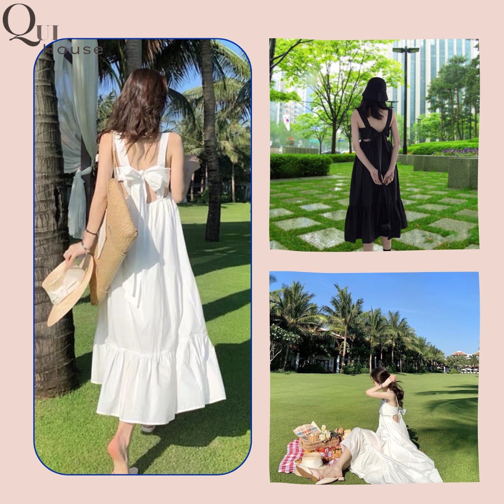 Đầm Maxi 2 Dây Thắt Nơ Lưng Mặc Đi Biển, Sống Ảo Qui House
