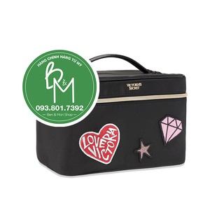 Bộ Túi đựng mỹ phẩm 2 trong 1 hoạ tiết icon tim đen cá tính - Hàng nhập Pink, Victoria's Secret USA