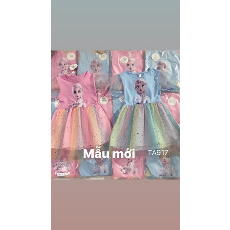 Váy Elsa hình 3d cotton 3 lớp phối ren mềm mịn