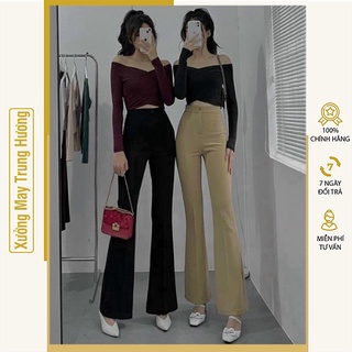  Quần ống loe cạp cao 1 cúc  quần vải ống rộng siêu hách dáng tôn vòng 3 phong cách hàn quốc 