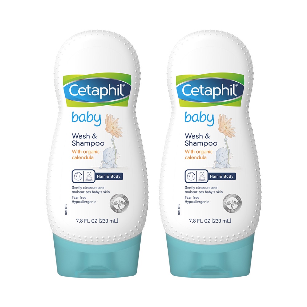 [Tặng Cetaphil Baby Moist Bath&amp;Wash 50ml] Combo 2 Sữa tắm gội cho bé Cetaphil Baby W&amp;S with Organic Calendula 230ml/chai