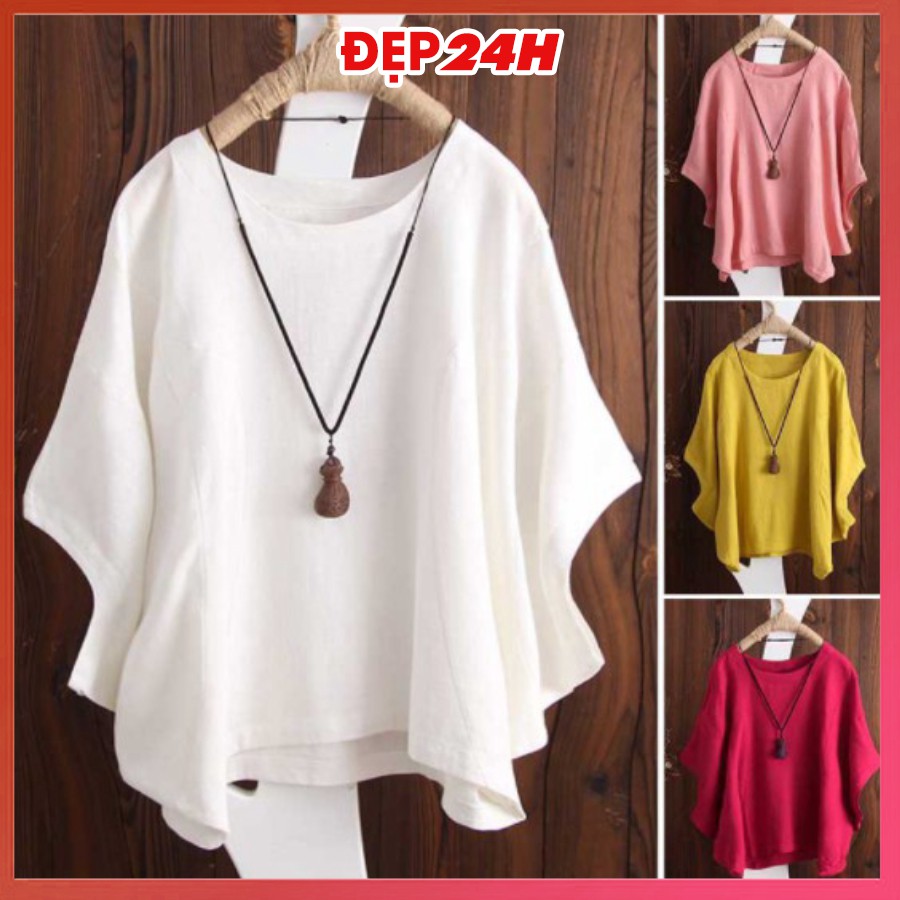 Áo kiểu nữ hình cánh dơi, chất liệu Đũi mềm mát, form rộng che khuyết điểm, áo bánh bèo nữ Đẹp 24 giờ (AKH.36)